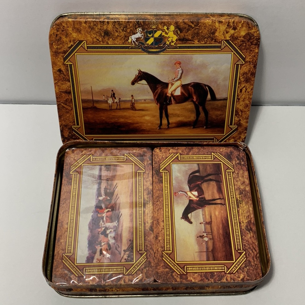 Enesco Horses Playing Cards in Tin Designed Giftware English Riders on Horses